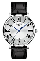 Tissot T-Classic Carson Leather Strap Watch, 40mm in Black/Silver at Nordstrom