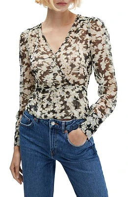 MANGO Floral Metallic Semisheer Top Black at Nordstrom,