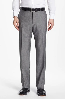 HUGO BOSS 'Jeffrey US' Flat Front Pinpoint Wool Trousers in Dark Grey at Nordstrom, Size 32