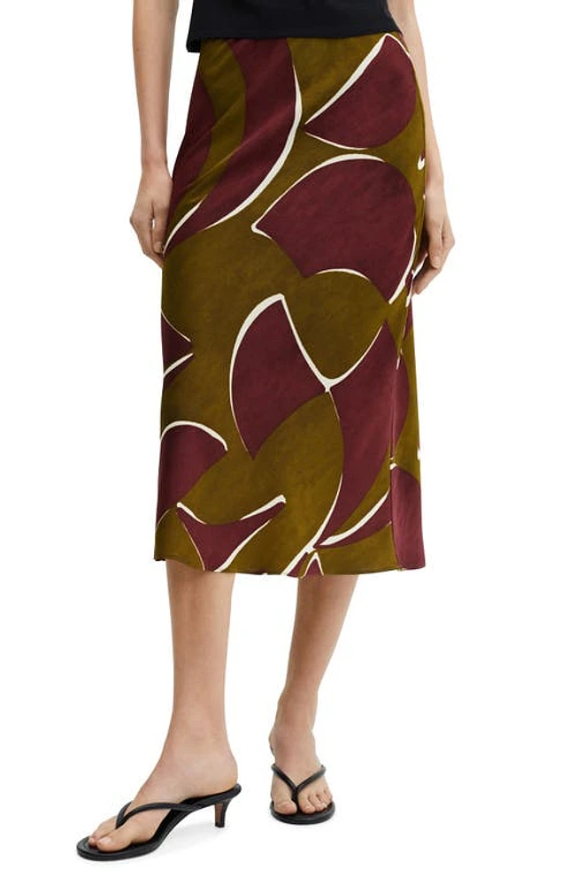 MANGO Print Midi Skirt Burgundy/olive at Nordstrom,