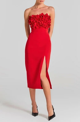 NADINE MERABI Flower Ruffle Sleeveless Midi Dress in Red at Nordstrom, Size 14