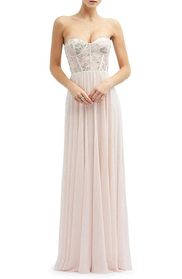 Dessy Collection Floral Embroidered Strapless Corset Gown Blush at Nordstrom,