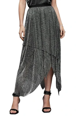 AllSaints Veena Metallic Shimmer Asymmetric Skirt in Silver at Nordstrom, Size 12 Us