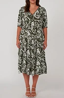 Estelle Abstract Print Empire Waist Midi Dress Olive/Milk at Nordstrom,