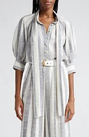 Zimmermann Matchmaker Swing Stripe Tie Neck Button-Up Shirt Blue/Cream at Nordstrom,