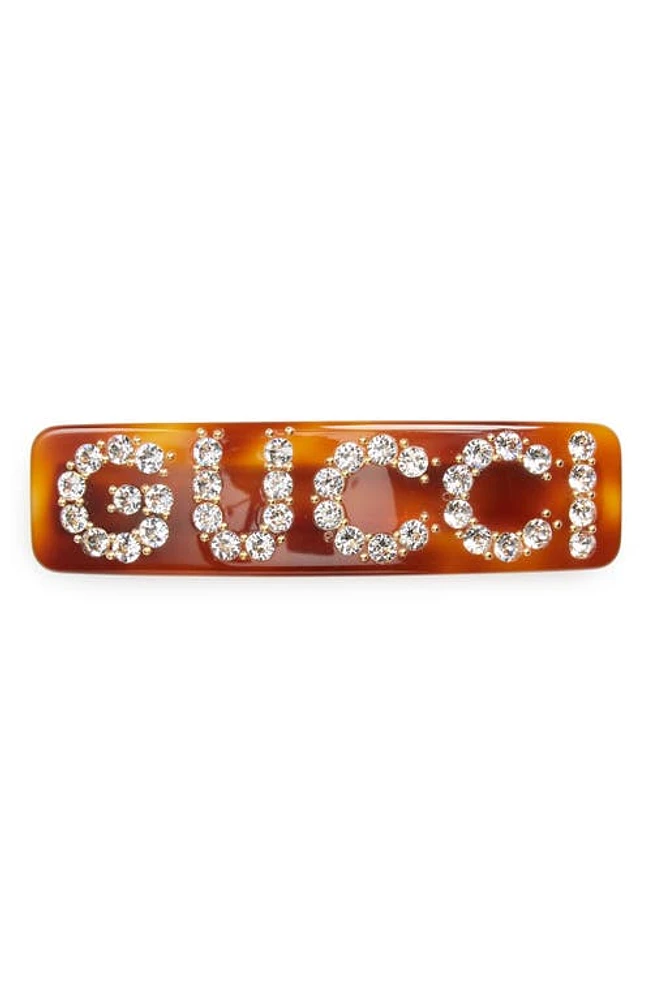 Gucci Crystal Hair Barrette in Crystal/Brown at Nordstrom