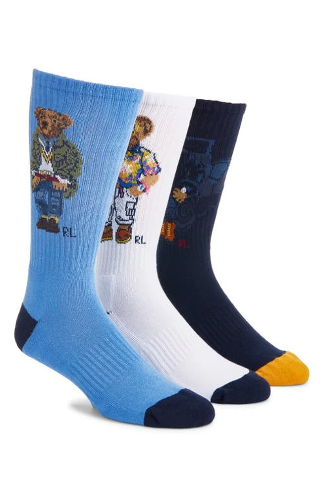 Polo Ralph Lauren Assorted 3-Pack Polo Bears Crew Socks in Blue Assorted at Nordstrom, Size 10-13