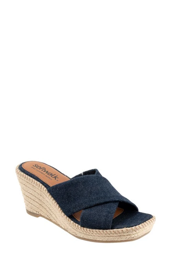 SoftWalk Hastings Espadrille Platform Wedge Slide Sandal Blue Denim at Nordstrom,