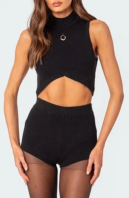 EDIKTED Marcus Mock Neck Rib Crop Sweater Black at Nordstrom,