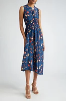 Ulla Johnson Luca Print Sleeveless Silk Midi Dress Blue Dahlia at Nordstrom,