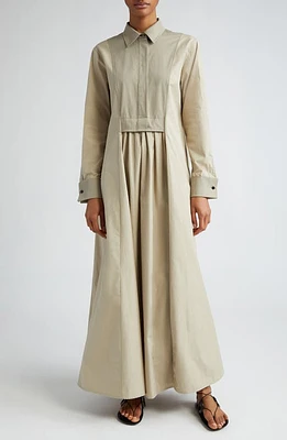 Max Mara Uganda Pleated Long Sleeve Cotton Shirtdress Kaki at Nordstrom,