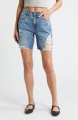 HIDDEN JEANS High Waist Distressed Cutoff Denim Bermuda Shorts Medium Wash at