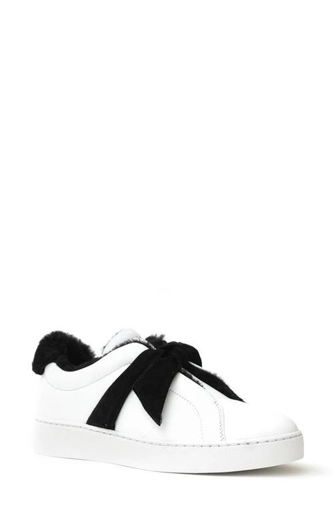 Alexandre Birman Clarita Bow Genuine Shearling Lined Sneaker White/Black at Nordstrom,