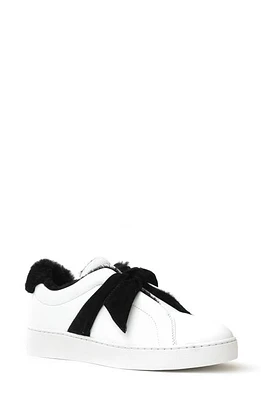 Alexandre Birman Clarita Bow Genuine Shearling Lined Sneaker White/Black at Nordstrom,