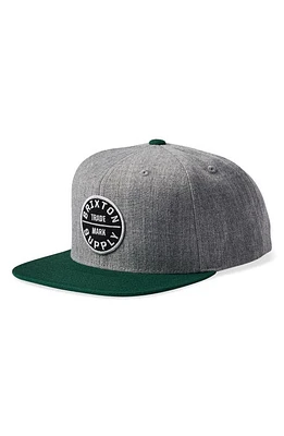 Brixton Oath III Snapback Baseball Cap in Heather Grey/Spruce at Nordstrom