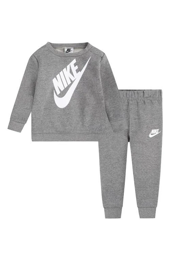 Nike Jumbo Futura Logo Crewneck Sweatshirt & Joggers Set in Carbon Heather at Nordstrom, Size 18M