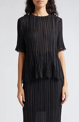 Zimmermann Pleated Lace Trim Semisheer Top Black at Nordstrom,