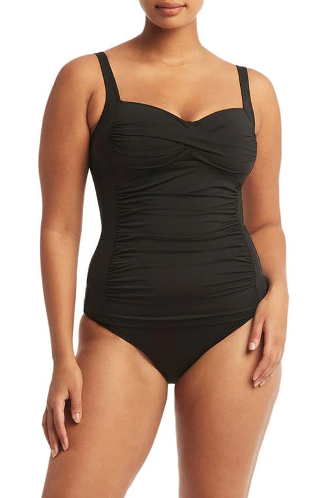 Sea Level Twist Front Multifit Tankini Top Black at Nordstrom, Us