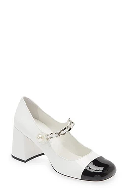 Miu Chain Strap Mary Jane Pump White/Black at Nordstrom,