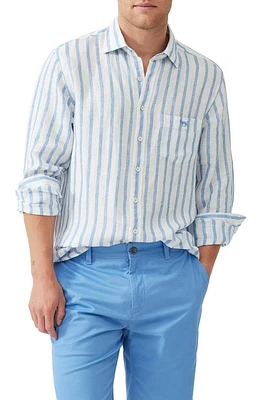 Rodd & Gunn Napier South Original Fit Stripe Linen Button-Up Shirt River at Nordstrom,