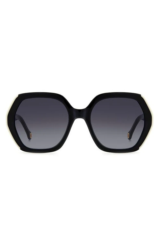 Carolina Herrera 55mm Gradient Square Sunglasses in Black White/Grey Shaded at Nordstrom