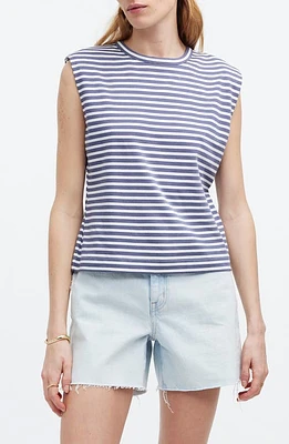 Madewell Stripe Structured Muscle Tee Sunfaded Indigo at Nordstrom,