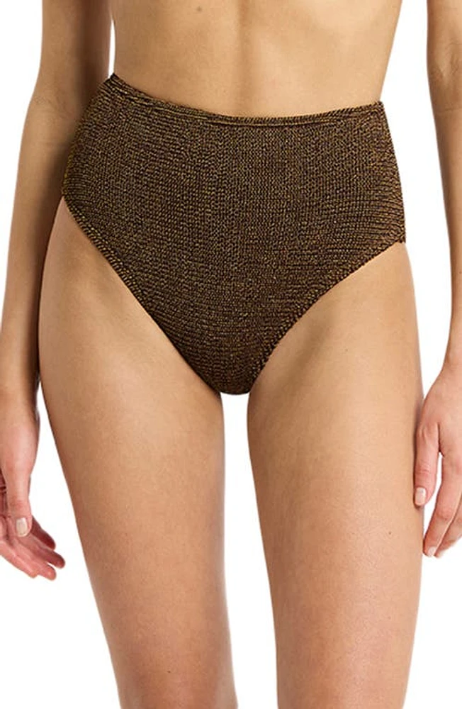 bond-eye Palmer High Waist Bikini Bottoms in Cocoa Lurex at Nordstrom