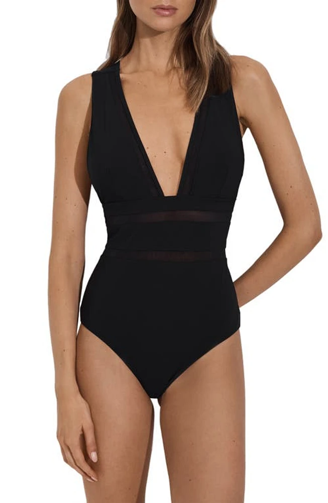 Reiss Harper Sheer Panel One-Piece Swimsuit in Black at Nordstrom, Size 2