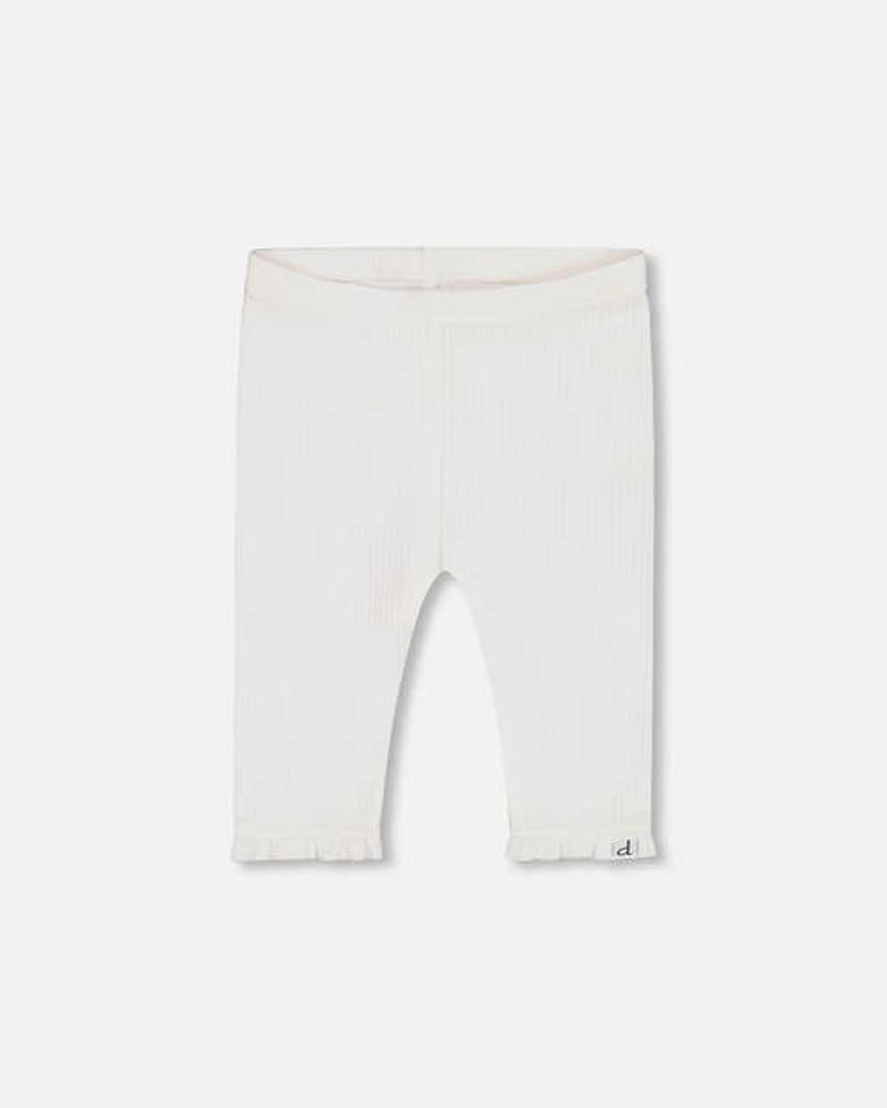 Deux Par Deux Baby Girl's Rib Capri Legging With Frill Off White at Nordstrom