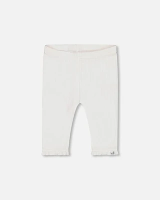 Deux Par Deux Baby Girl's Rib Capri Legging With Frill Off White at Nordstrom