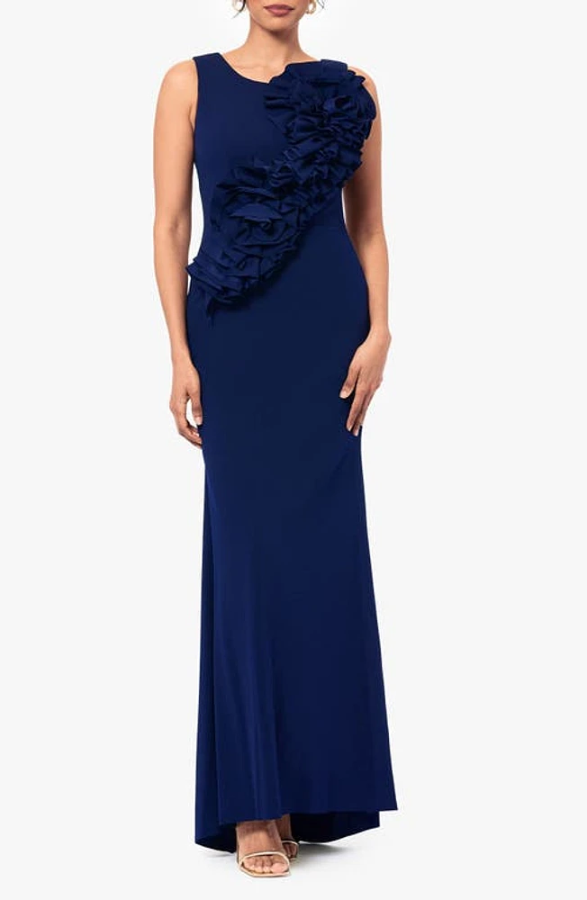 Betsy & Adam Rosette Detail Scuba Crepe Gown Navy at Nordstrom,