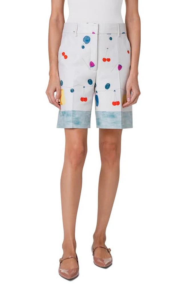 Akris Fruit Print Cotton & Silk Blend Bermuda Shorts Greige-Multicolor at Nordstrom,