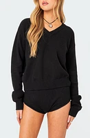 EDIKTED Comfort Club Oversize Crop Sweater Black at Nordstrom,