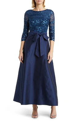 Pisarro Nights Beaded Tie Waist Taffeta Gown Denim 427 at