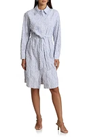 Avec Les Filles Fray Pattern Tie Waist Long Sleeve Shirtdress Blue/White Stripe at Nordstrom,