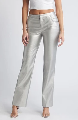 Mistress Rocks Faux Leather Straight Leg Pants Silver at Nordstrom,