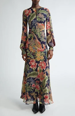 Etro Floral Long Sleeve Silk Maxi Dress Navy Multi at Nordstrom, Us