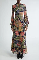 Etro Floral Long Sleeve Silk Maxi Dress Navy Multi at Nordstrom, Us