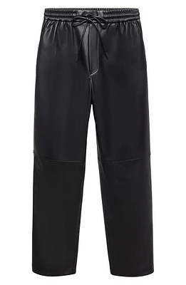 MANGO Faux Leather Drawstring Pants Black at Nordstrom,