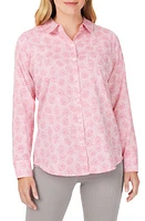 Foxcroft Davis Sweetheart Print Cotton Button-Up Shirt Pink Champagne at Nordstrom,