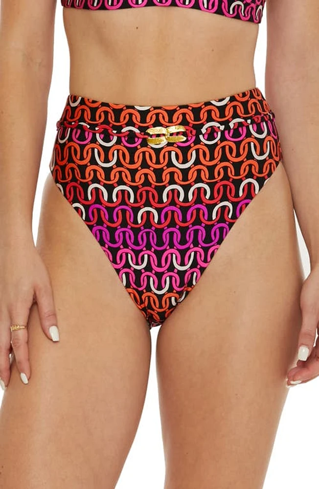 Trina Turk Echo Belted High Waist Bikini Bottoms Pink at Nordstrom,