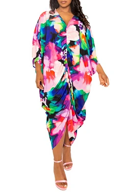 BUXOM COUTURE Abstract Floral Center Ruched Dress Pink Multi at Nordstrom,