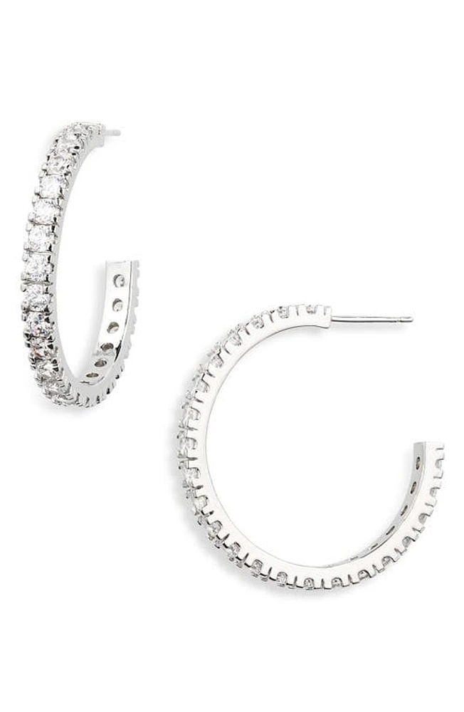 Nordstrom Pavé Cubic Zirconia Hoop Earrings in Clear- Silver at Nordstrom