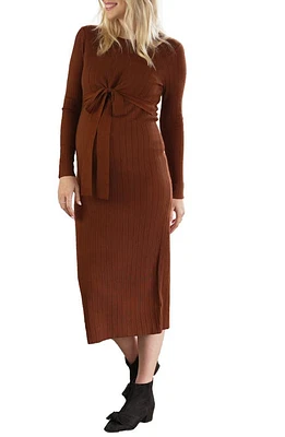 Angel Maternity Knit Midi Maternity/Nursing Dress Walnut at Nordstrom,