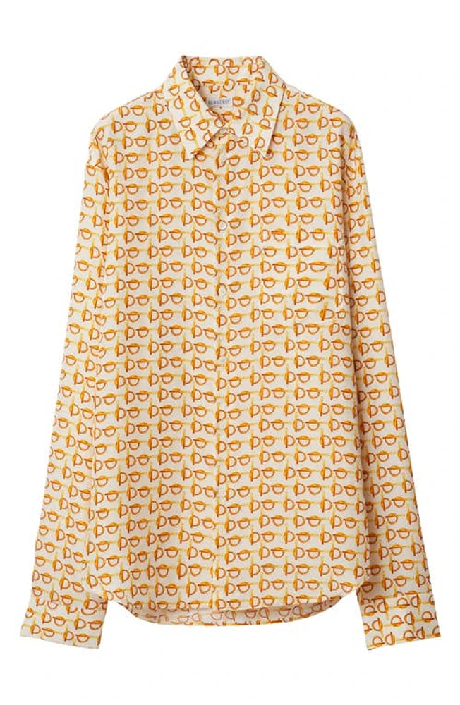 burberry b-Closure Print Silk Poplin Shirt Gold/White at Nordstrom,