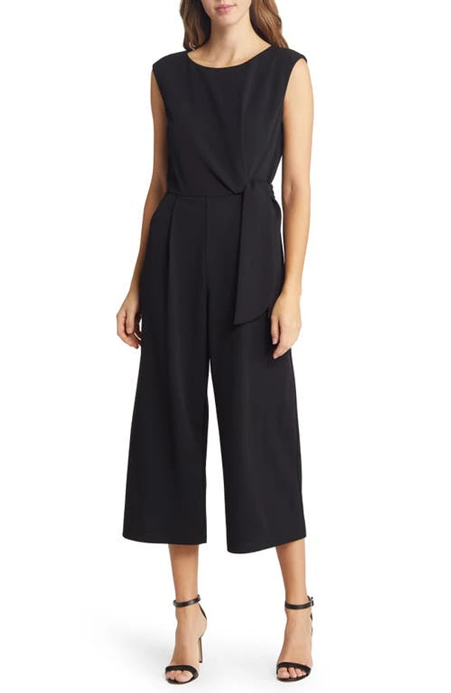 Tahari ASL Side Knot Crop Wide Leg Jumpsuit Black at Nordstrom,