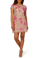 Adrianna Papell Floral Beaded Sequin Cocktail Shift Dress Rosegold/Hot Pink at Nordstrom,