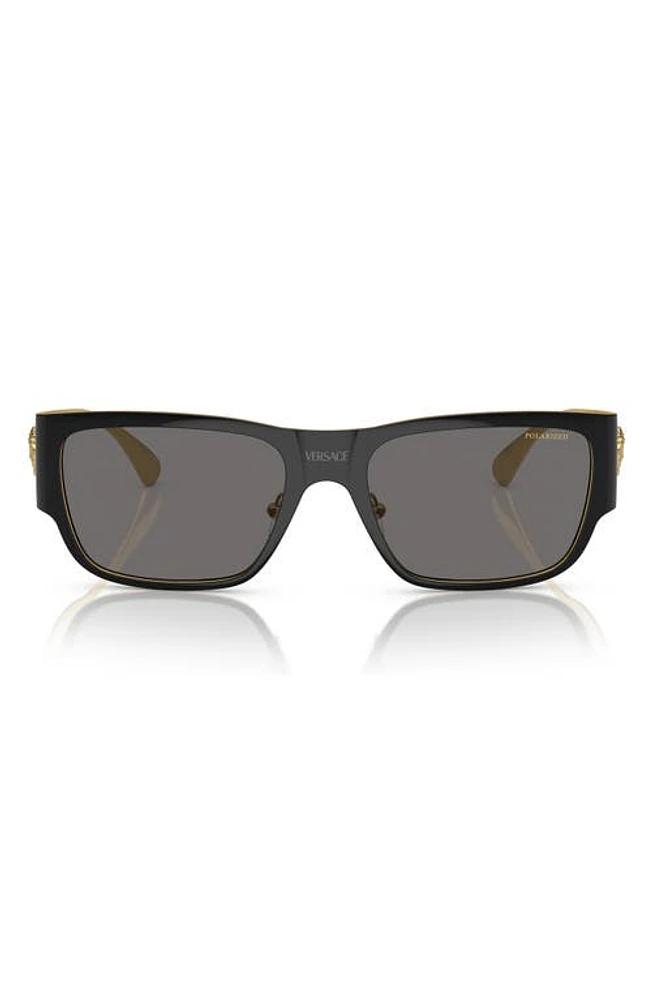 Versace 56mm Polarized Square Sunglasses in Black at Nordstrom