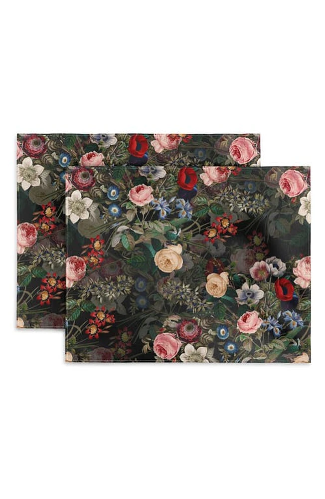 Deny Designs Dark Garden by Burcu Korkmazyürek Cotton Placemats in Black at Nordstrom