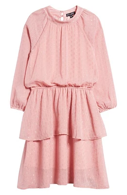 Ava & Yelly Kids' Metallic Long Sleeve Jacquard Dress Blush at Nordstrom,